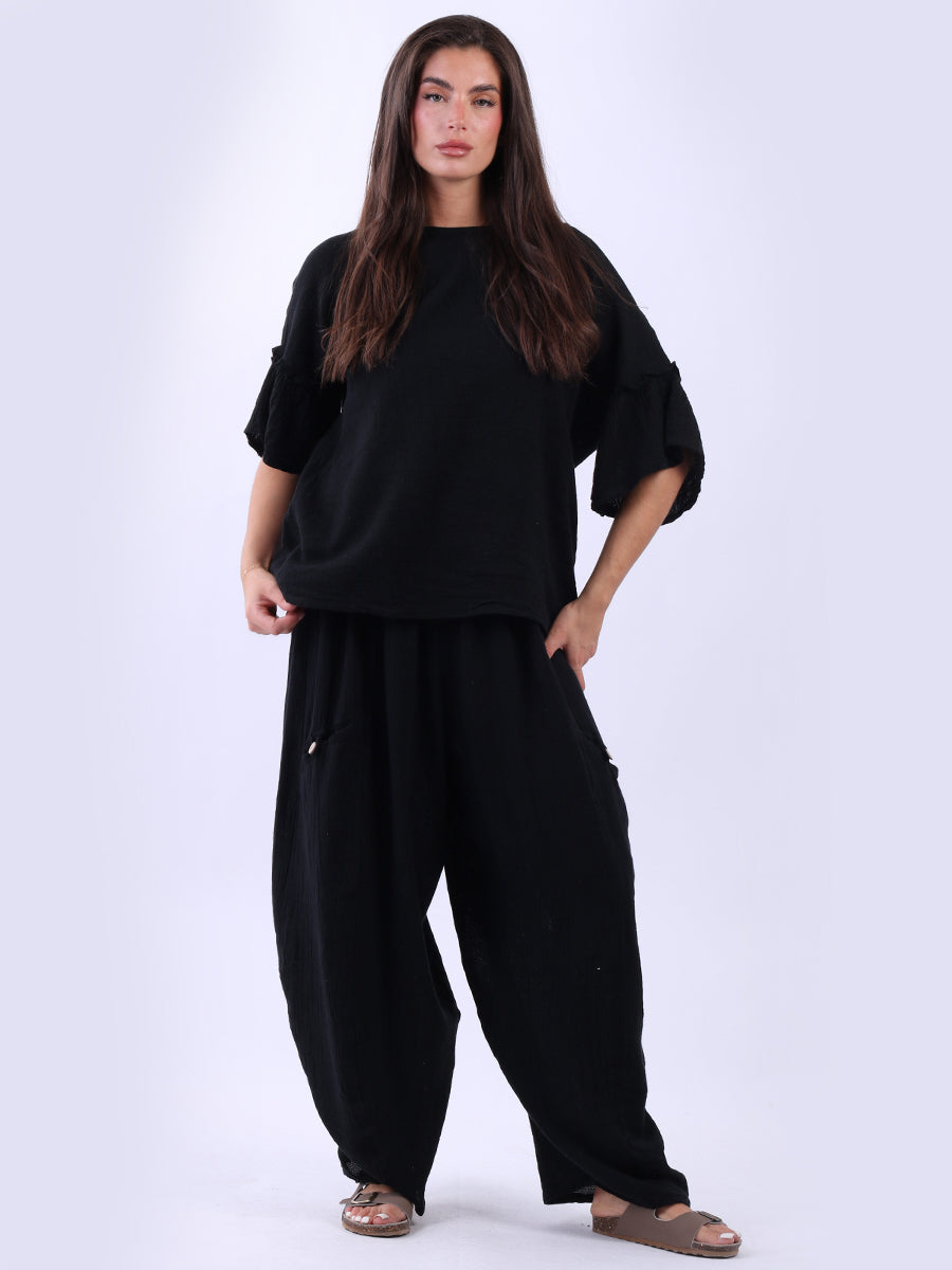 Plain Linen Hi Lo Top Black