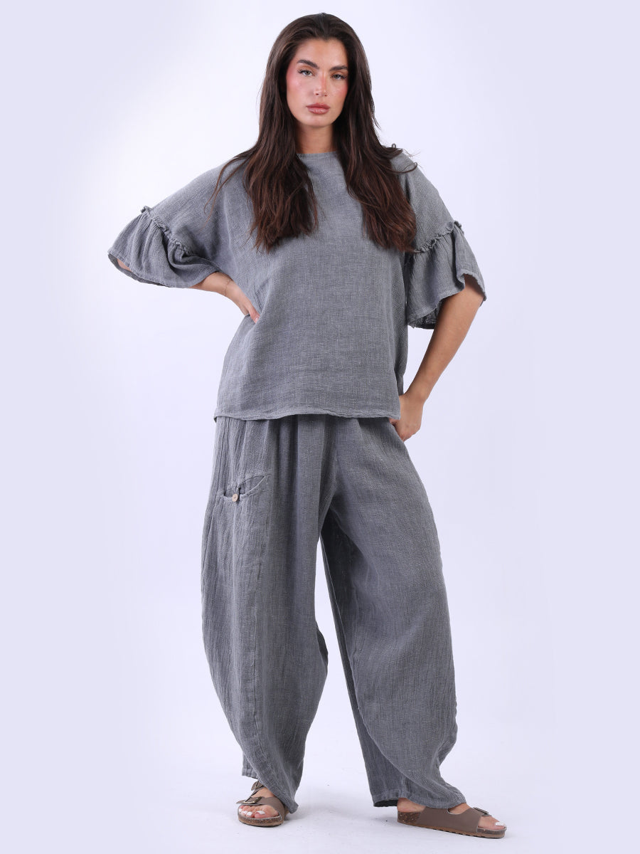 Plain Linen Hi Lo Top Charcoal