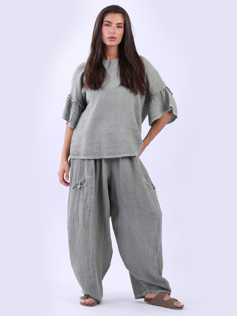 Plain Linen Hi Lo Top Khaki