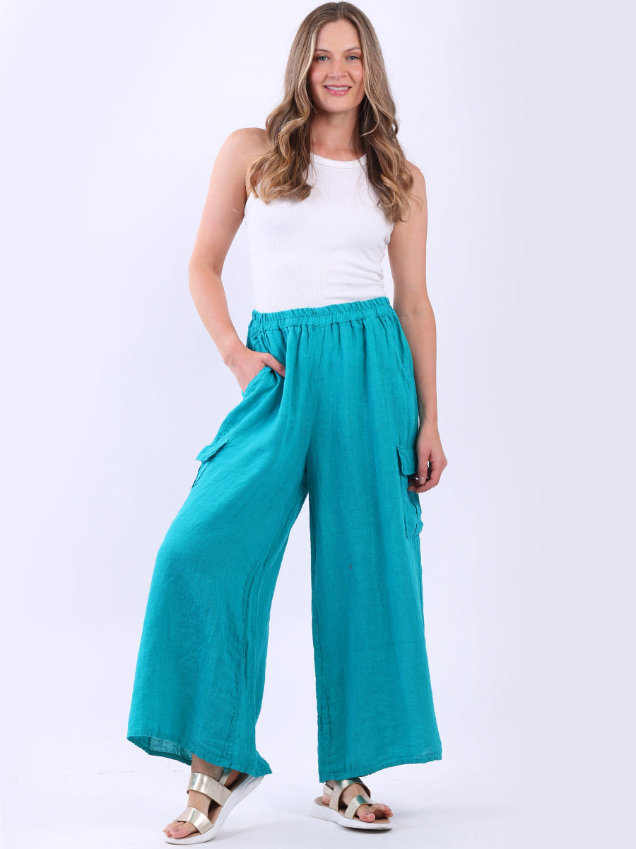 Wide Leg Linen Pant Aqua