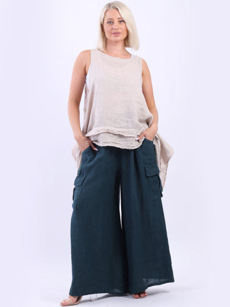 Wide Leg Linen Pant Teal