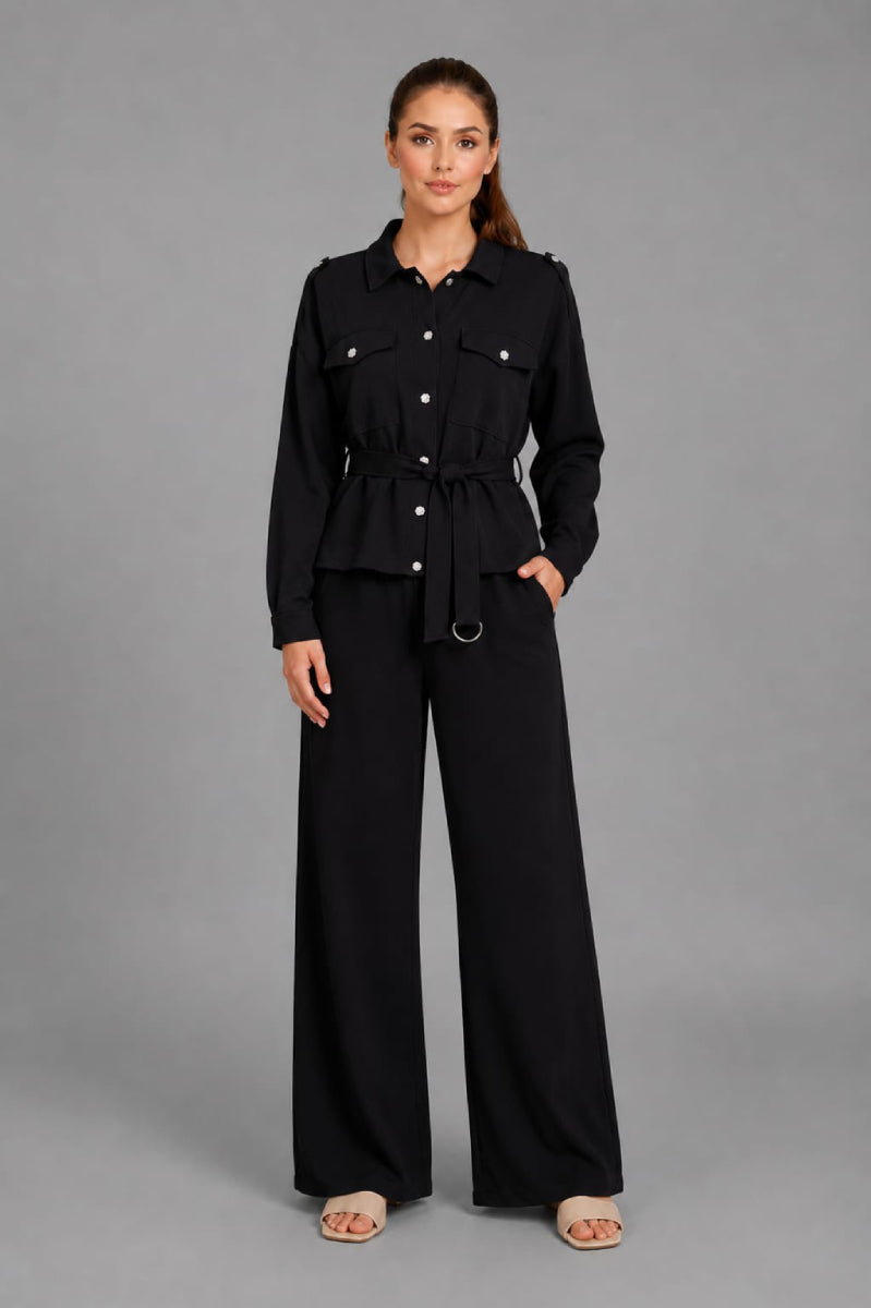 Button Down Shirt CoOrd Set Black