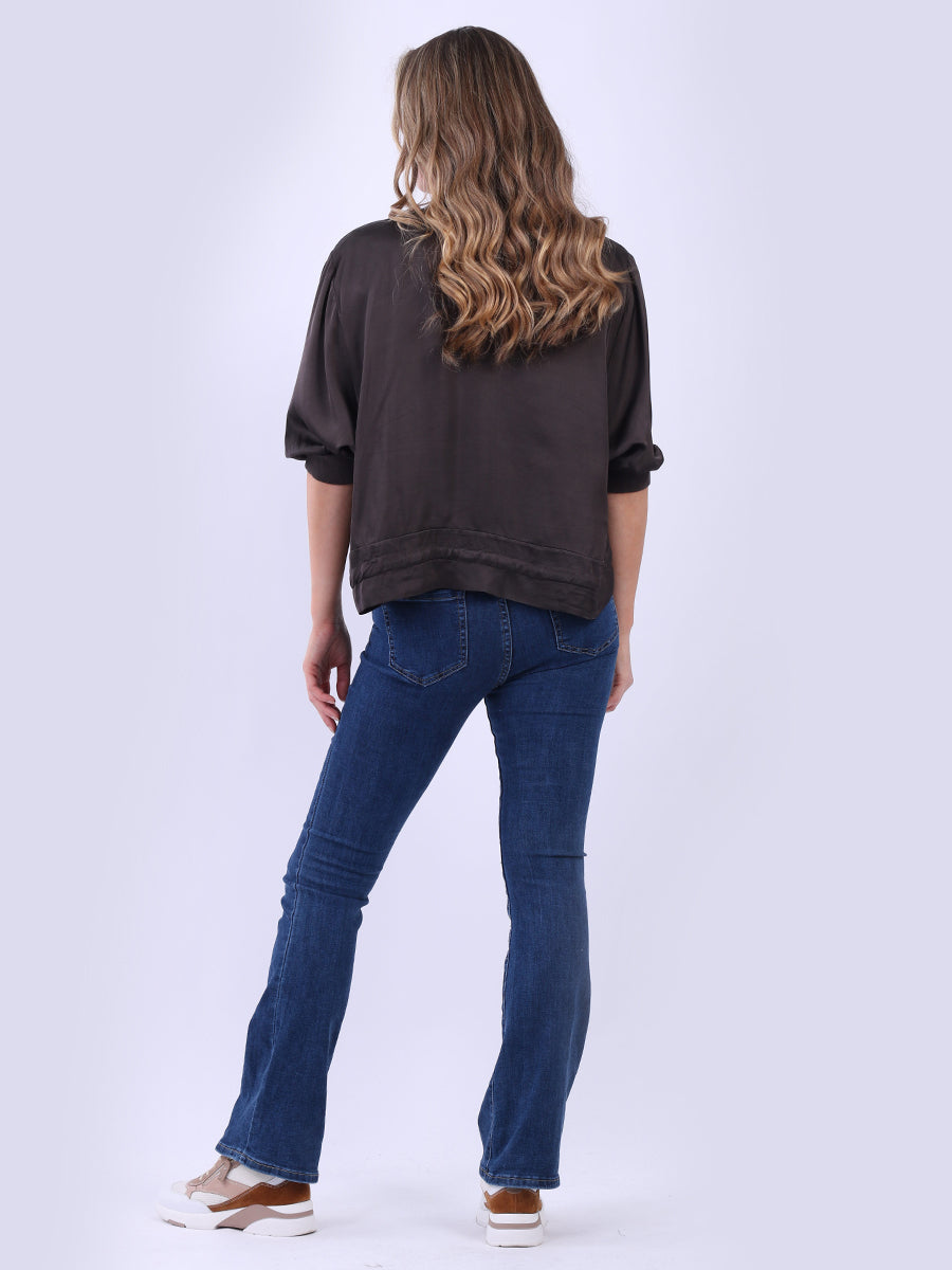 Stylish Gathered Hem Plain Crop Jacket