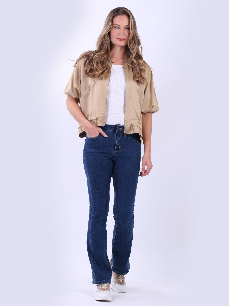 Stylish Gathered Hem Plain Crop Jacket