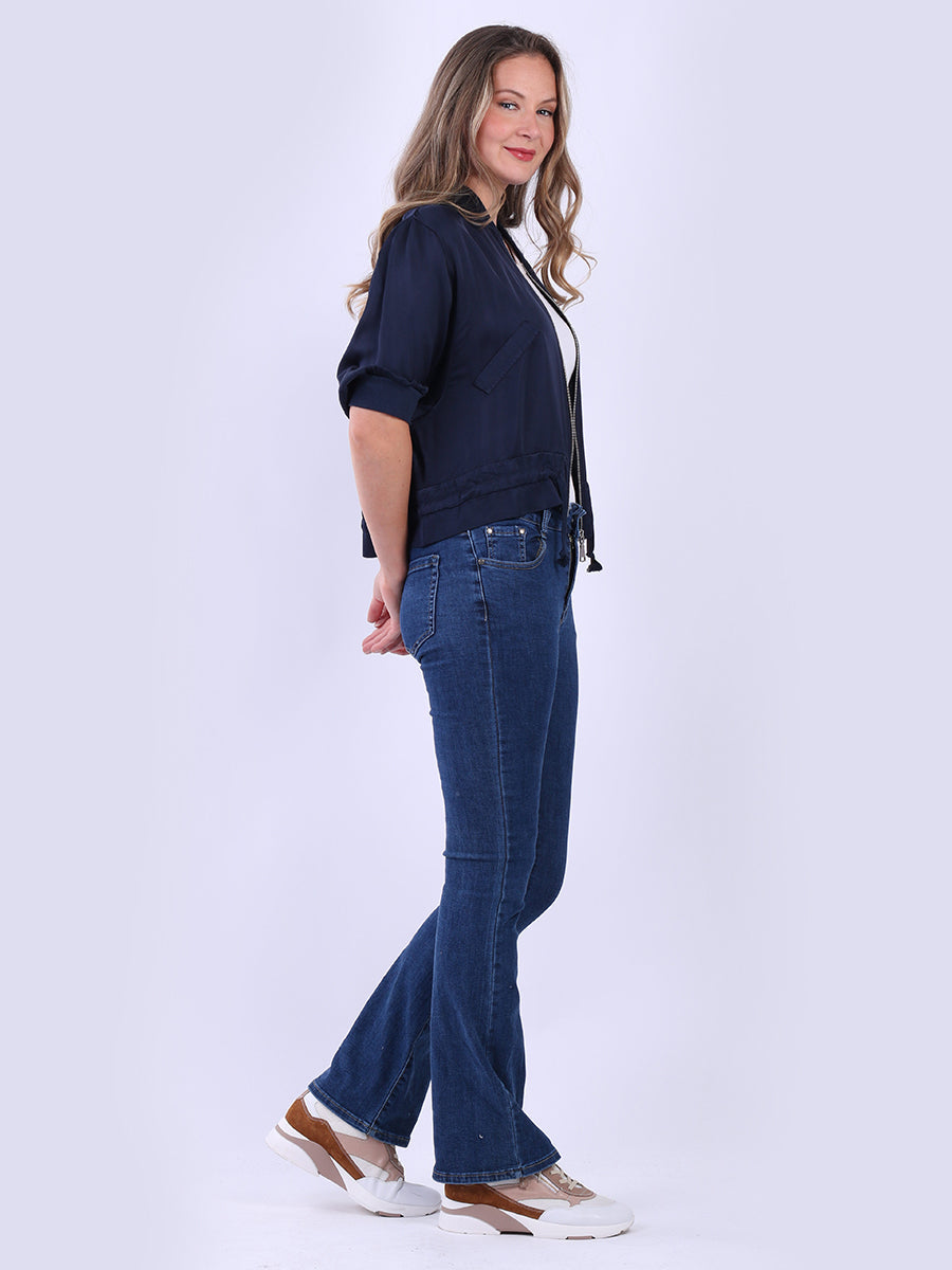 Stylish Gathered Hem Plain Crop Jacket