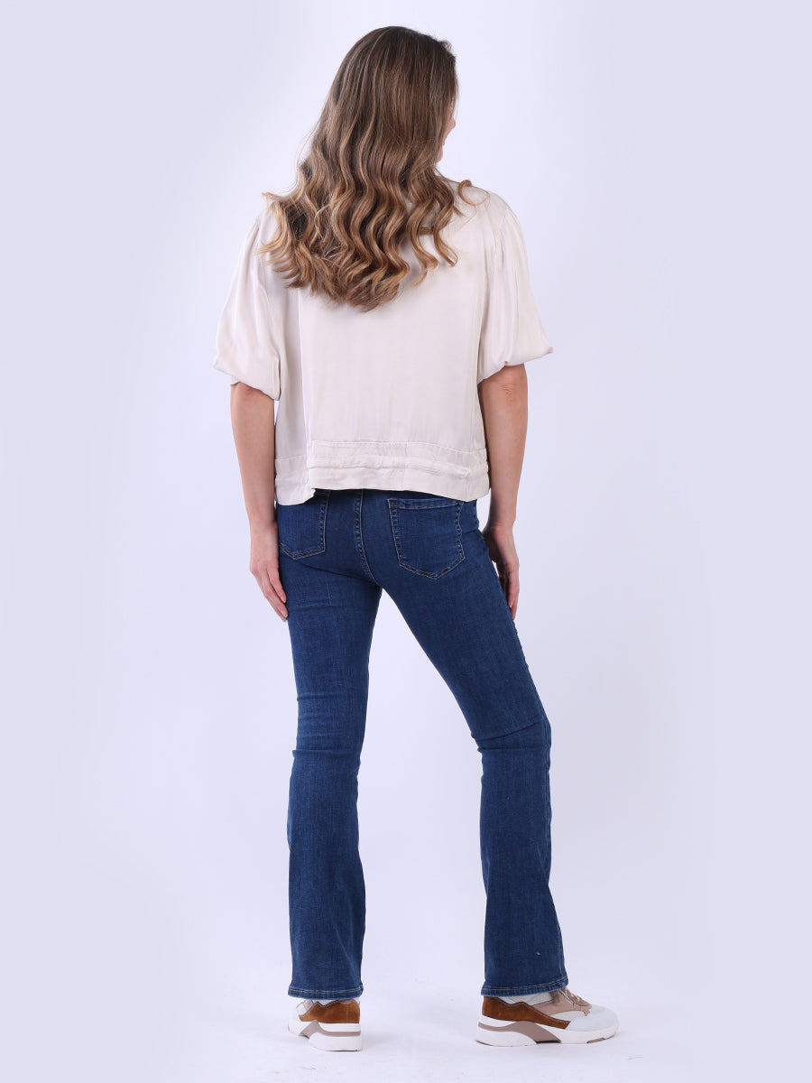 Stylish Gathered Hem Plain Crop Jacket