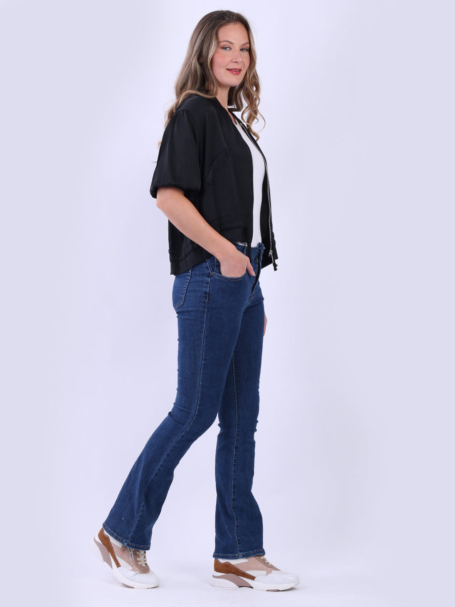 Stylish Gathered Hem Plain Crop Jacket