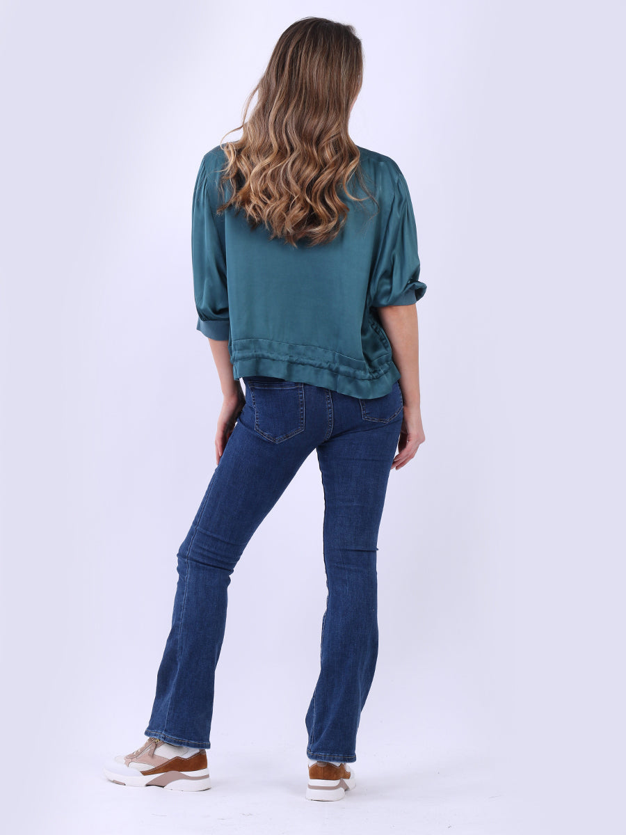 Stylish Gathered Hem Plain Crop Jacket