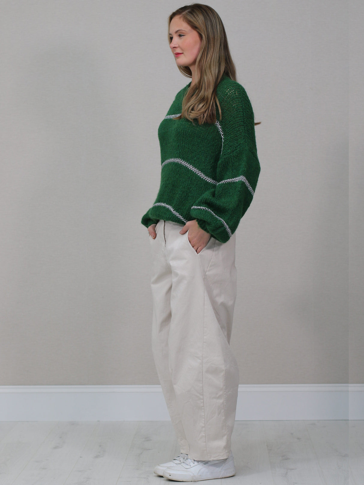 Stripy Knitted Batwing Wool Jumper