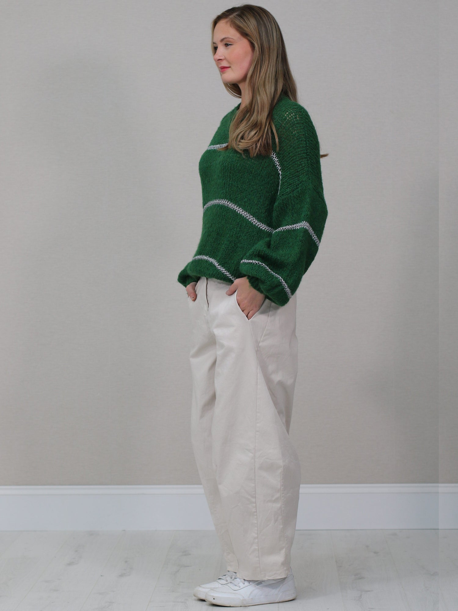 Stripy Knitted Batwing Wool Jumper