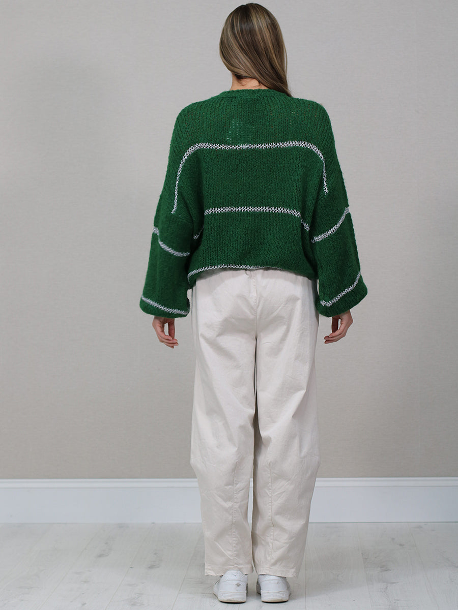 Stripy Knitted Batwing Wool Jumper