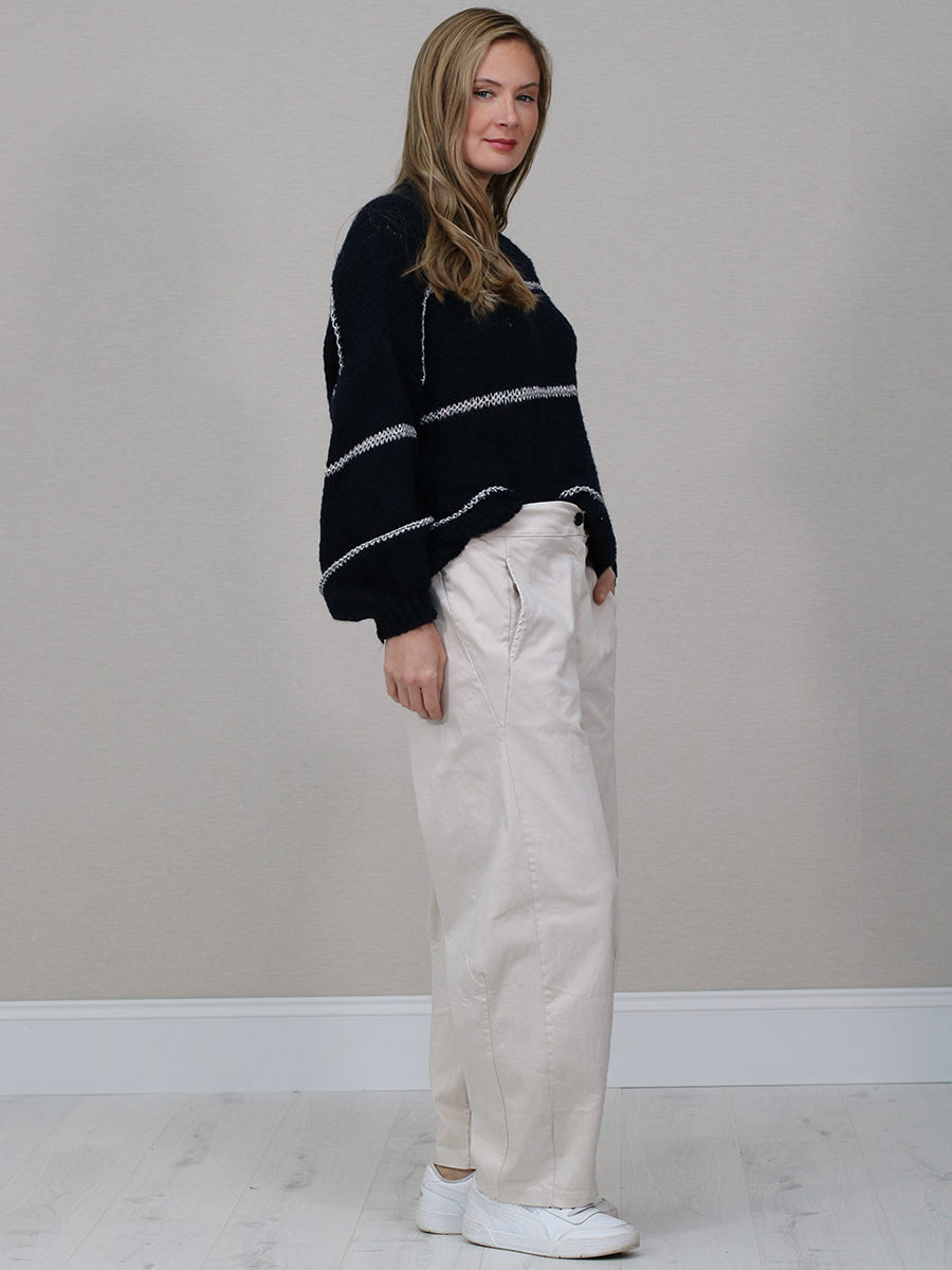 Stripy Knitted Batwing Wool Jumper