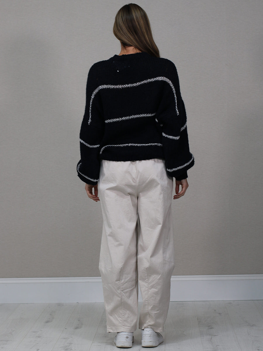 Stripy Knitted Batwing Wool Jumper