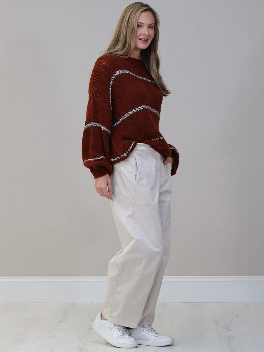 Stripy Knitted Batwing Wool Jumper