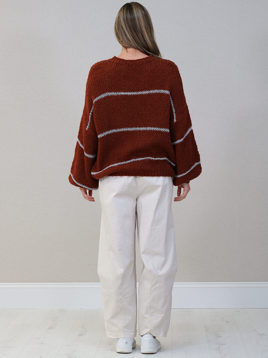 Stripy Knitted Batwing Wool Jumper