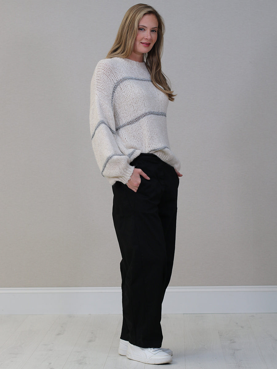 Stripy Knitted Batwing Wool Jumper