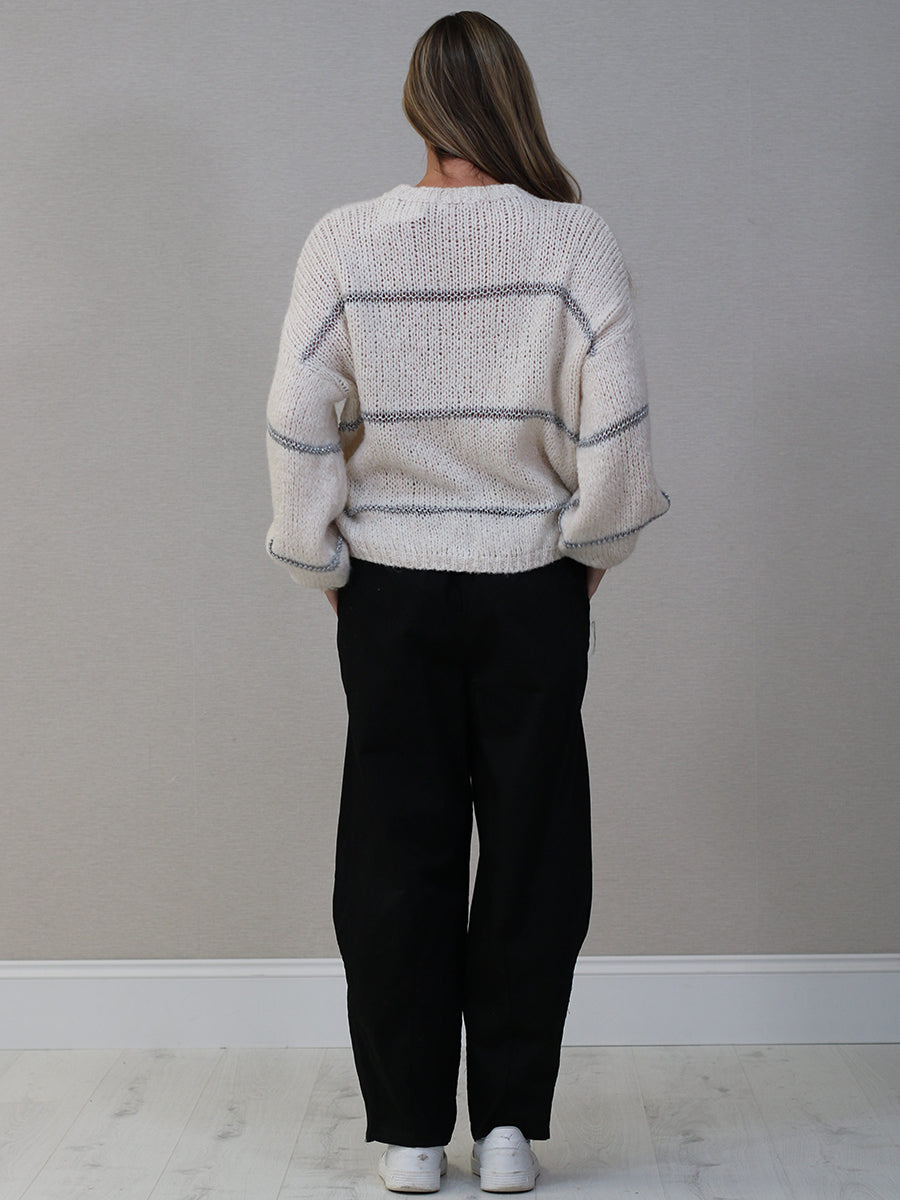 Stripy Knitted Batwing Wool Jumper