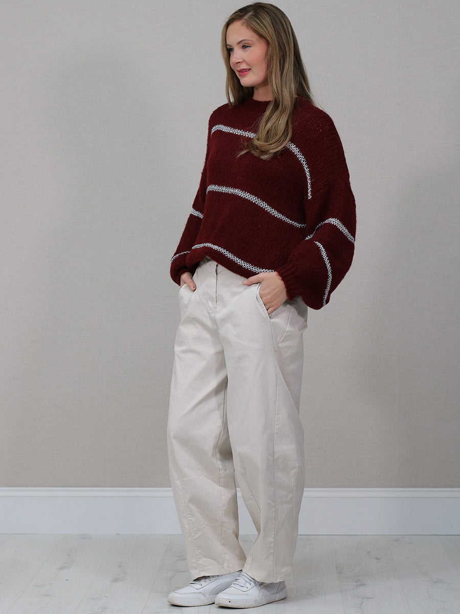 Stripy Knitted Batwing Wool Jumper