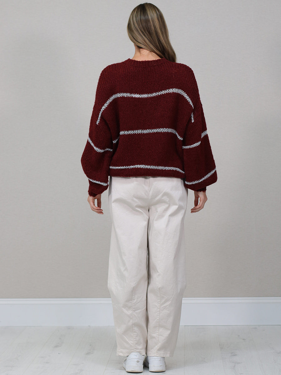 Stripy Knitted Batwing Wool Jumper