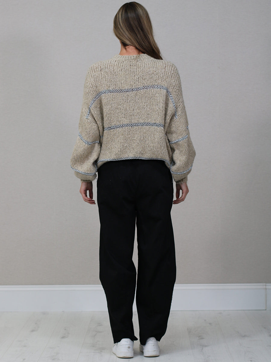 Stripy Knitted Batwing Wool Jumper