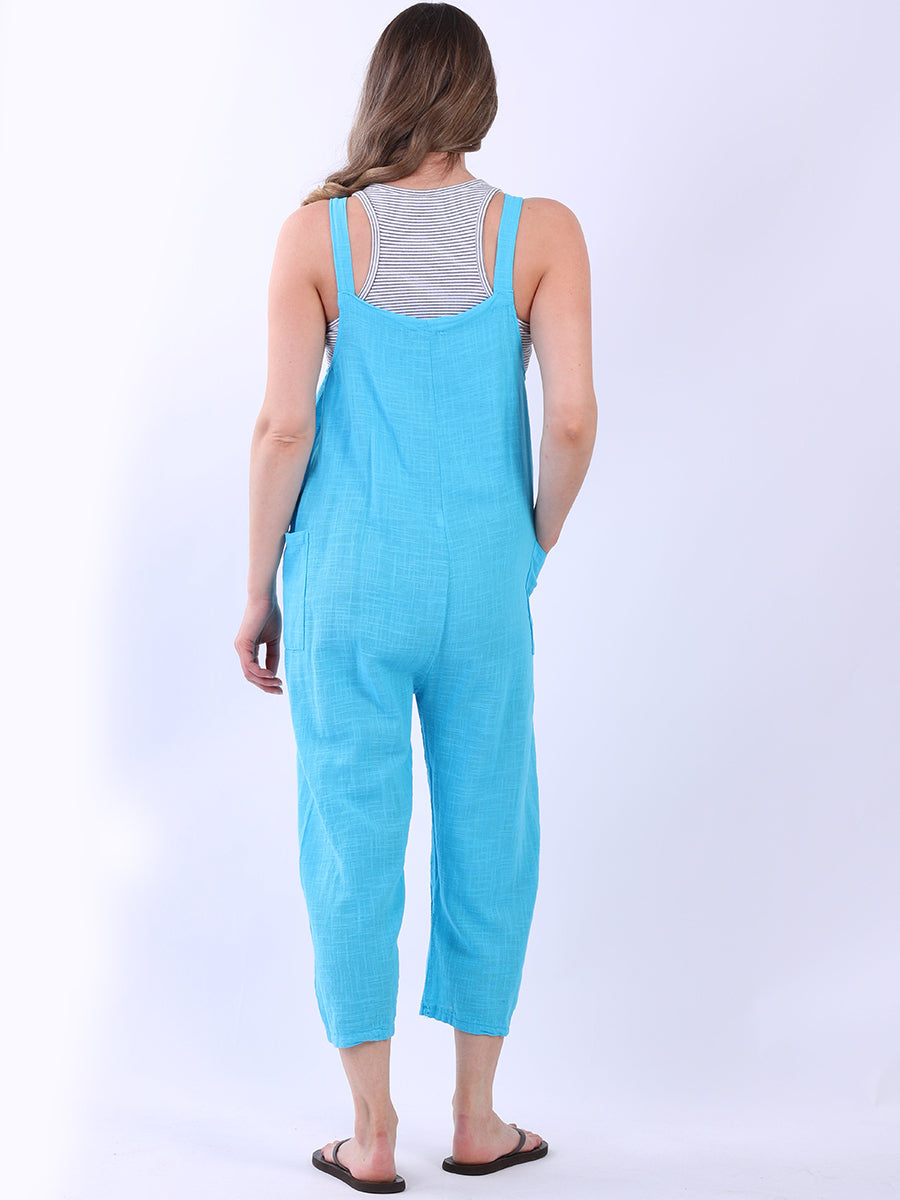 Solid Wide Leg Cotton Dungaree