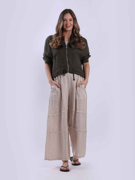 Front Zip Ladies Linen Ribbed Crop Jacket