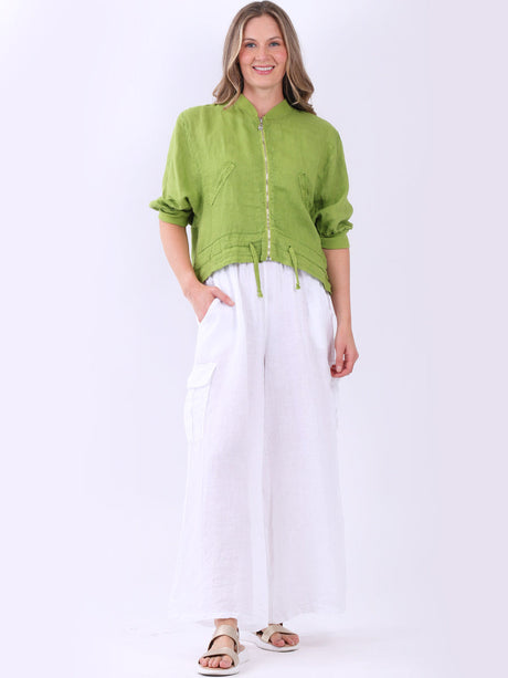 Linen Crop Zipper Jacket Lime Green