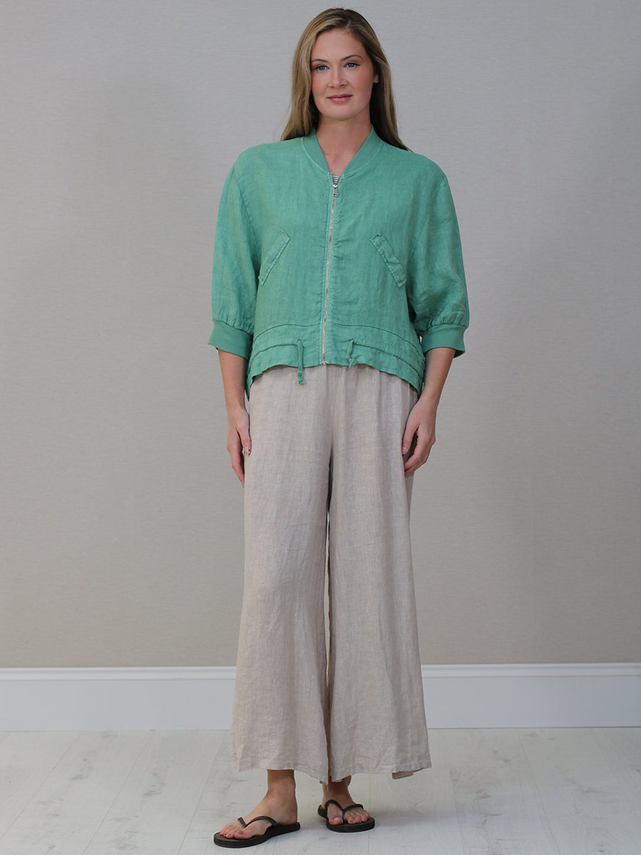 Front Zip Ladies Linen Ribbed Crop Jacket