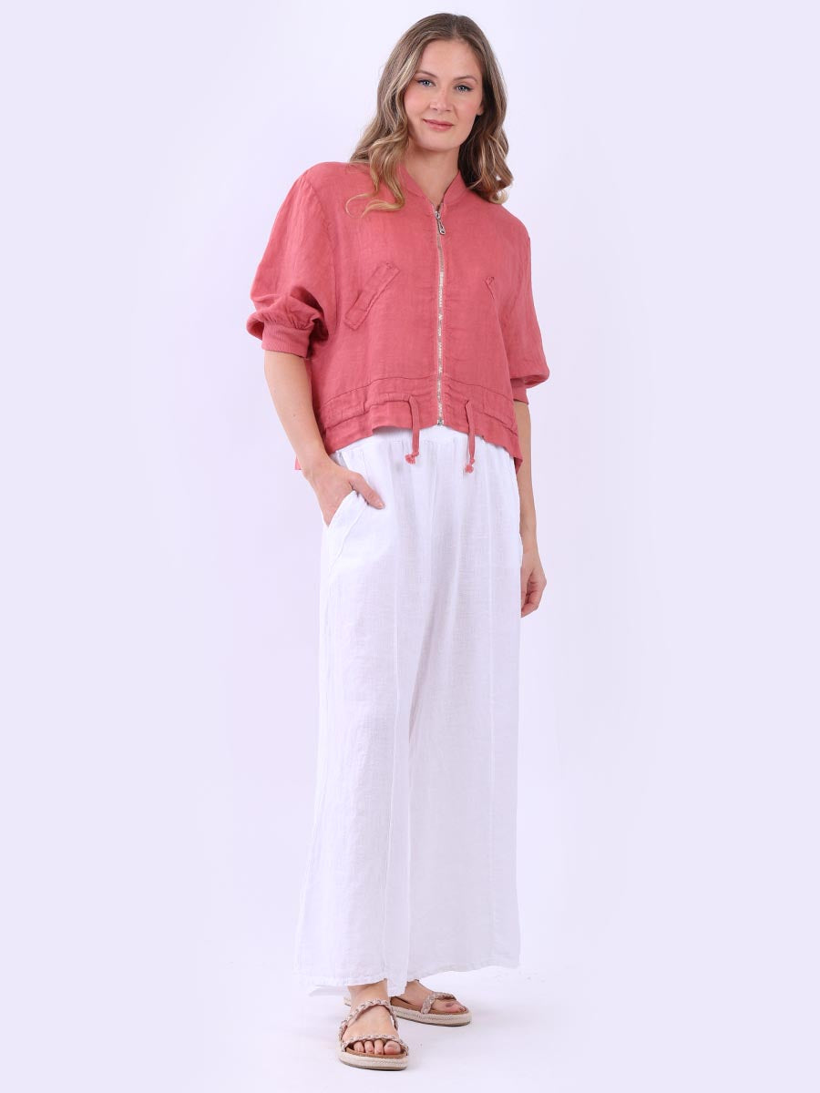 Linen Crop Zipper Jacket Sugar Poppy