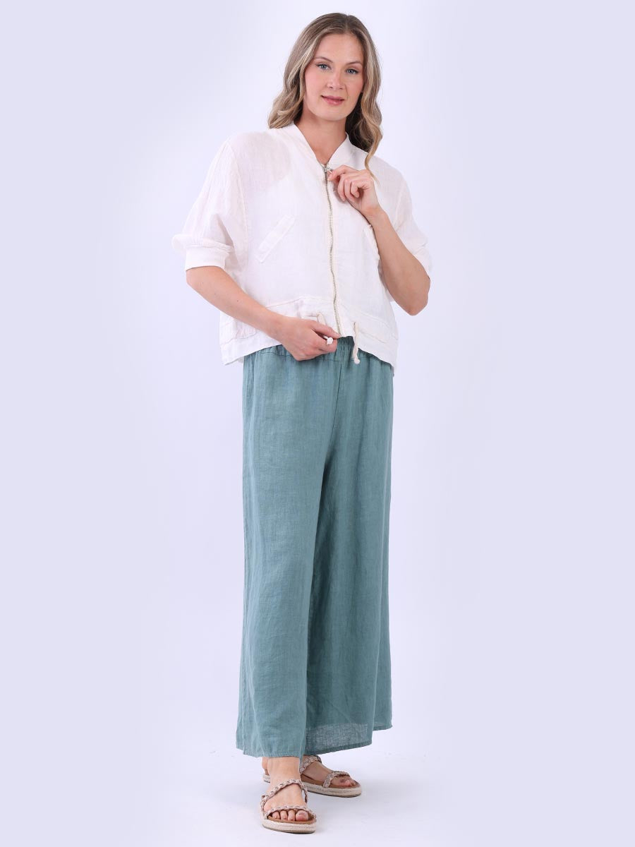 Linen Crop Zipper Jacket White