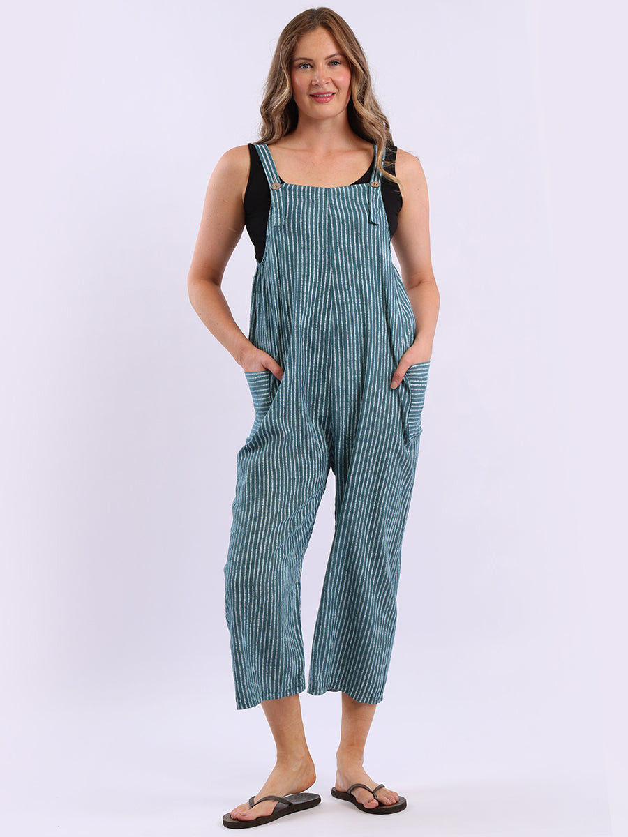 Stripy Print Cotton Pabo Jumpsuit