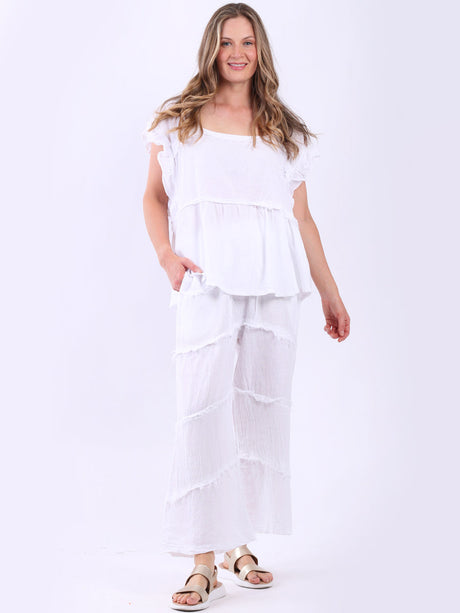 Linen Wide Leg Ladies Pant White