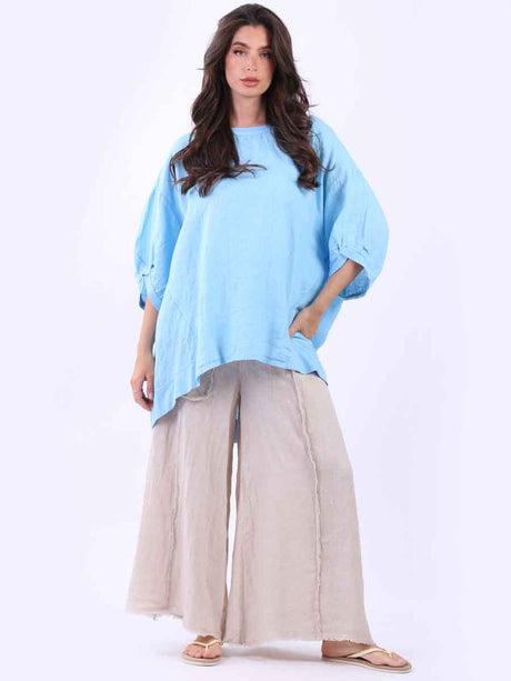 Women Oversized Dipped Hem Linen Top