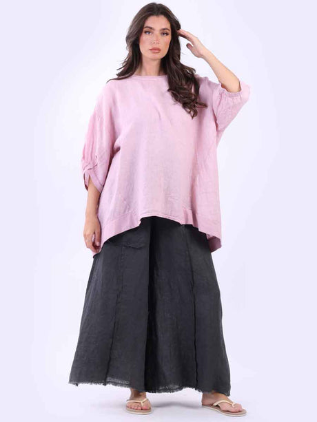 Women Oversized Dipped Hem Linen Top