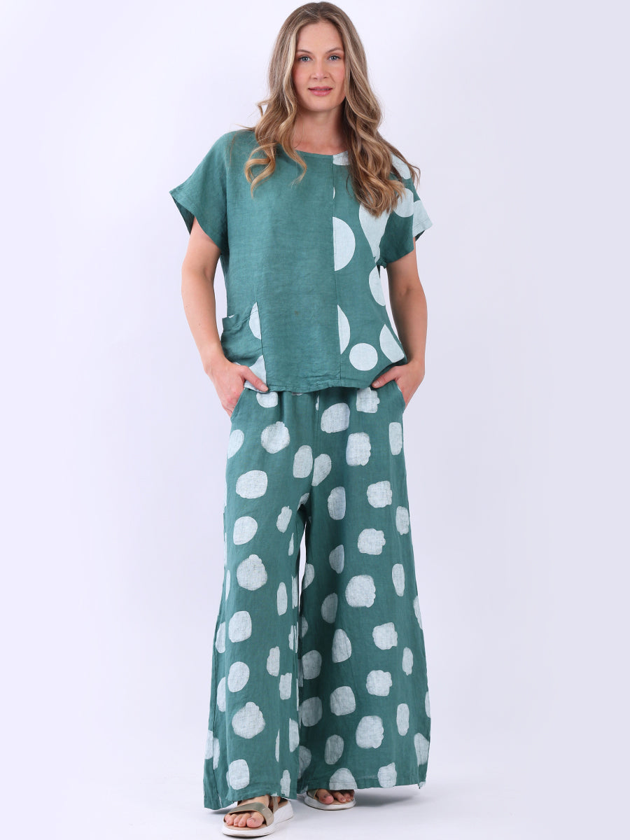 Polka Dot Linen Top Ocean Blue
