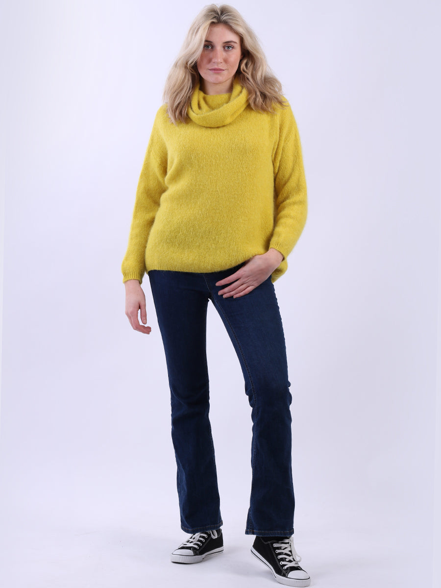 Cowl Neck Solid Knit Crop Jumper Mustard