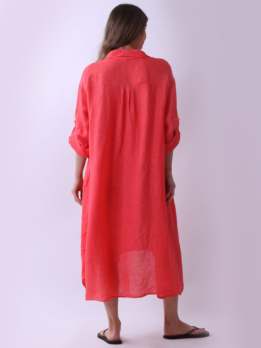 Plain Linen Midi Shirt Dress