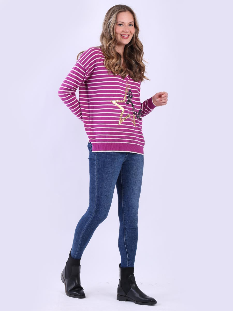 Foil Rock Star Salogan Stripy Crop Top
