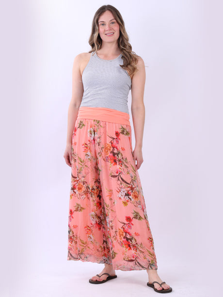 Women Floral Print Two Layered Silk Harem Trouser