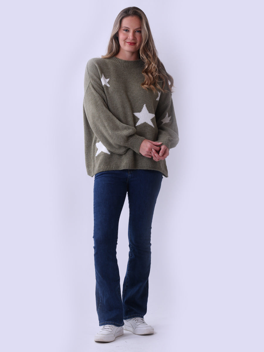 Star Knit Woolen Jumper Khaki