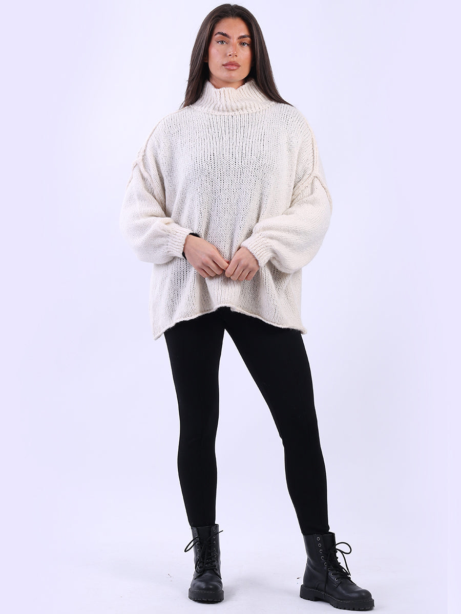Cowl Neck Wool Jumper Beige