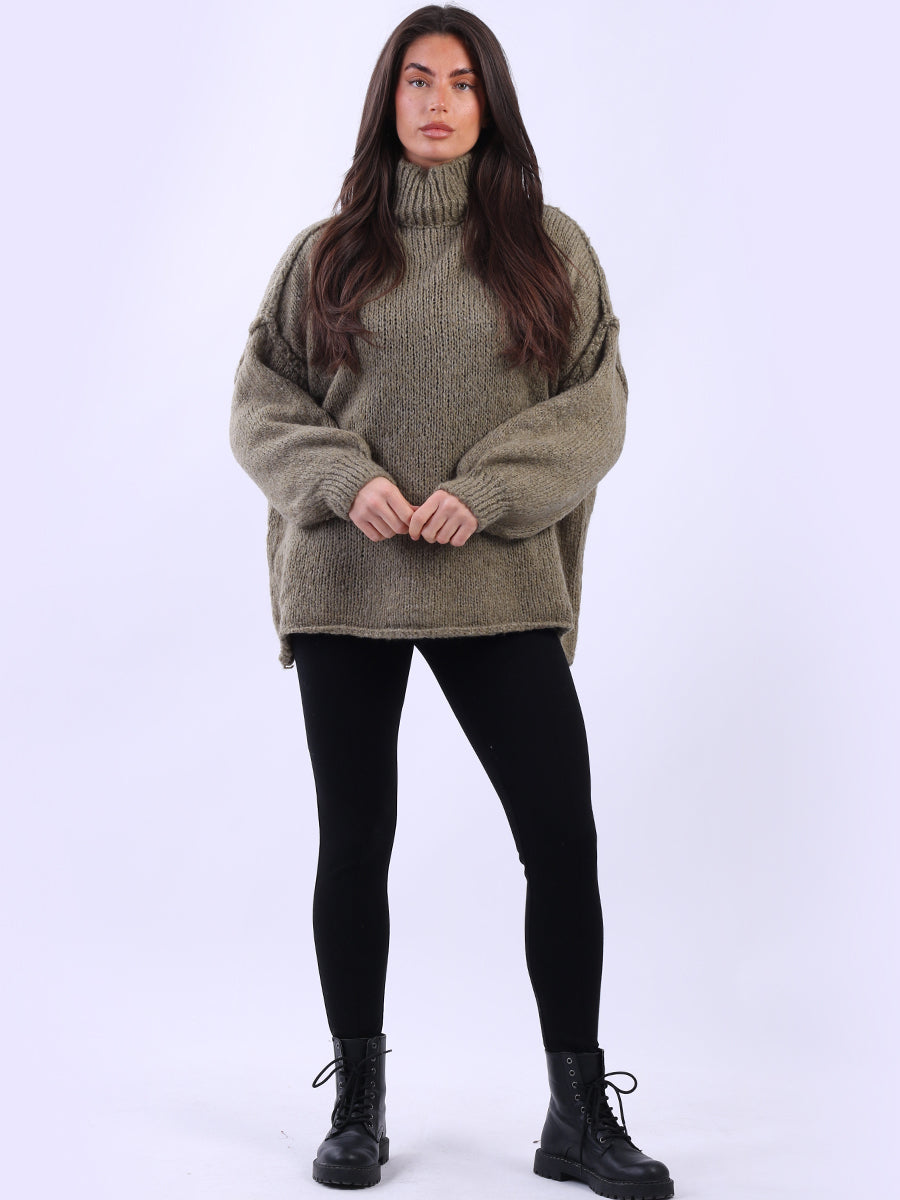 Cowl Neck Wool Jumper Khaki