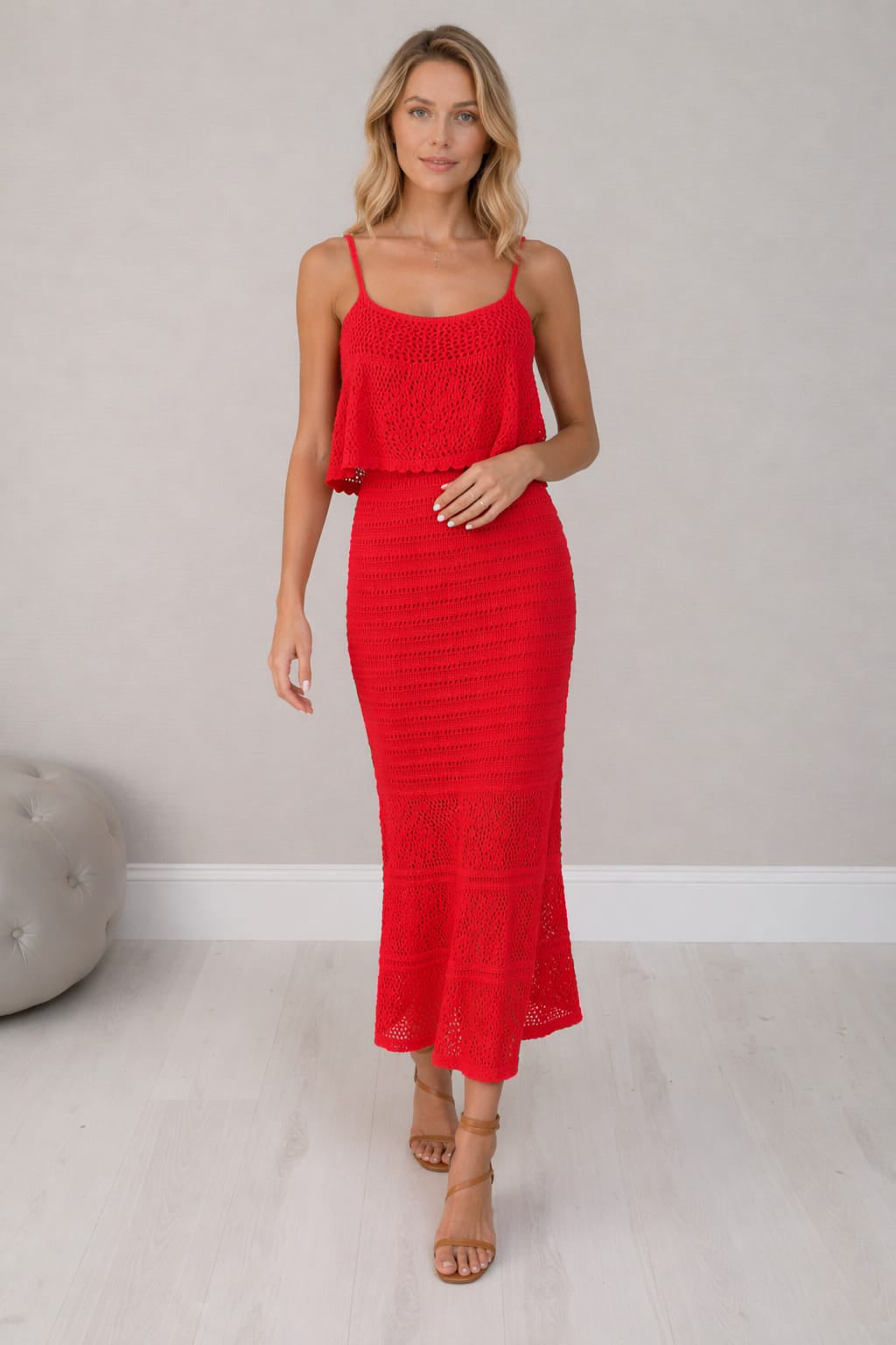 Crochet Maxi Dress Red
