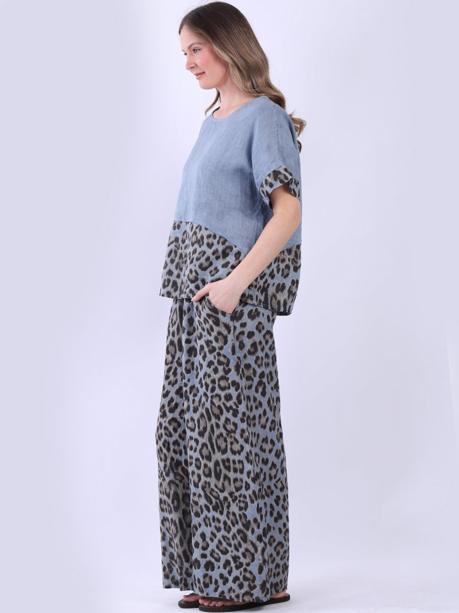 Leopard Panel Linen Crop Top