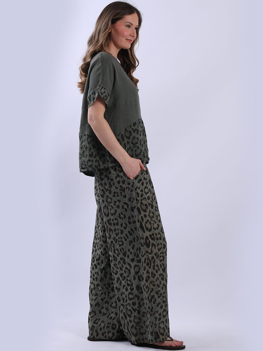 Leopard Panel Linen Crop Top