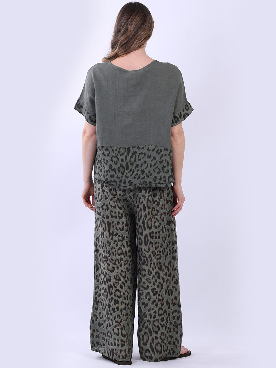 Leopard Panel Linen Crop Top