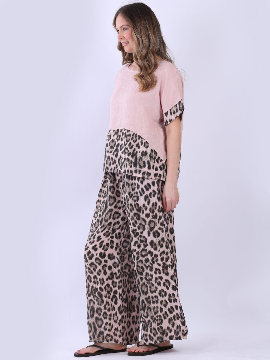 Leopard Panel Linen Crop Top