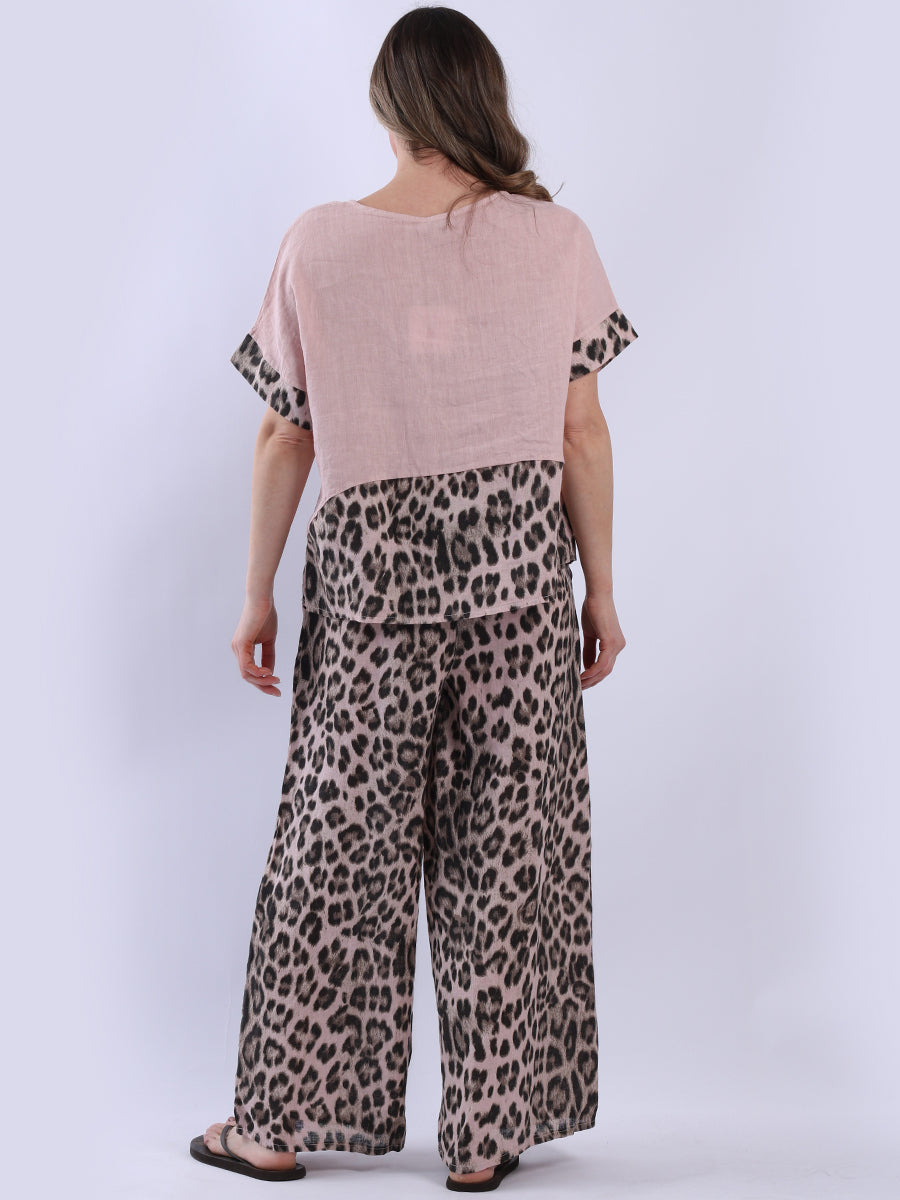 Leopard Panel Linen Crop Top