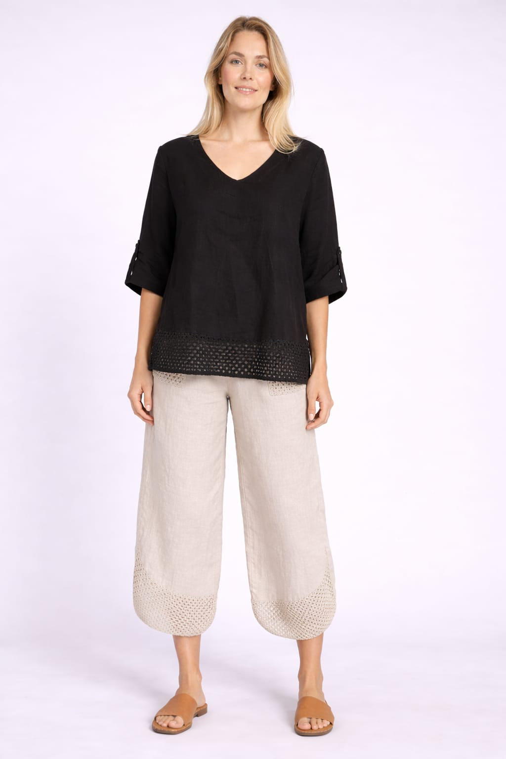 Crochet Linen Blouse Black