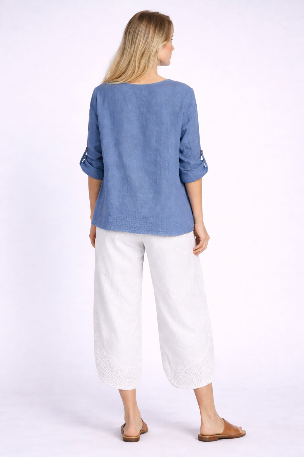Solid Linen Crochet Panel Boxy Top